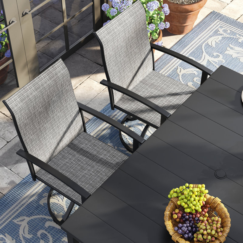 6-Person Rectangular Patio Dining Set With 360° Swivel PVC-coated polyester Chairs, Black/Gray