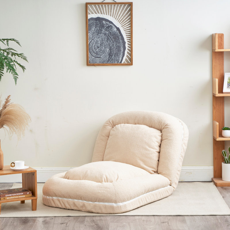 Bean Bag Chair Fold Down Sofa Bed, Beige Teddy