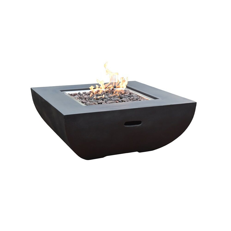 Square Concrete Fire Pit Table, Black, Propane