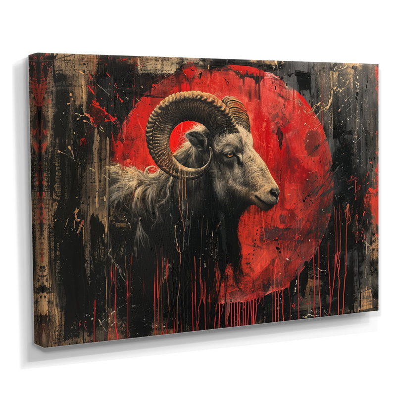 «Red», noir et noir, «Astrology Cosmic Conquest Capricorn», impression d'art mural, Toile tendue, H 40 po x l 60 po