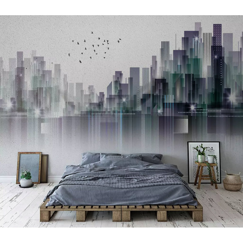 Murale skyscrapers foncé cityscape Anotidashe, L 106 po x l 187 po