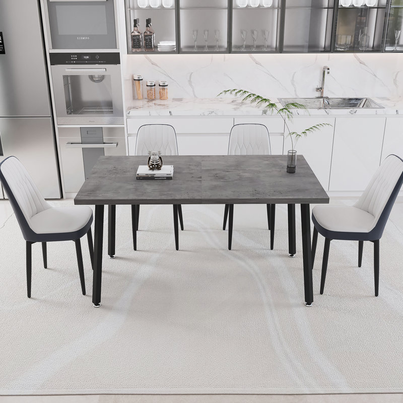Ensemble de table de salle à manger 5 pièces, table rectangulaire extensible, 4 chaises rembourrées avec pieds en métal
