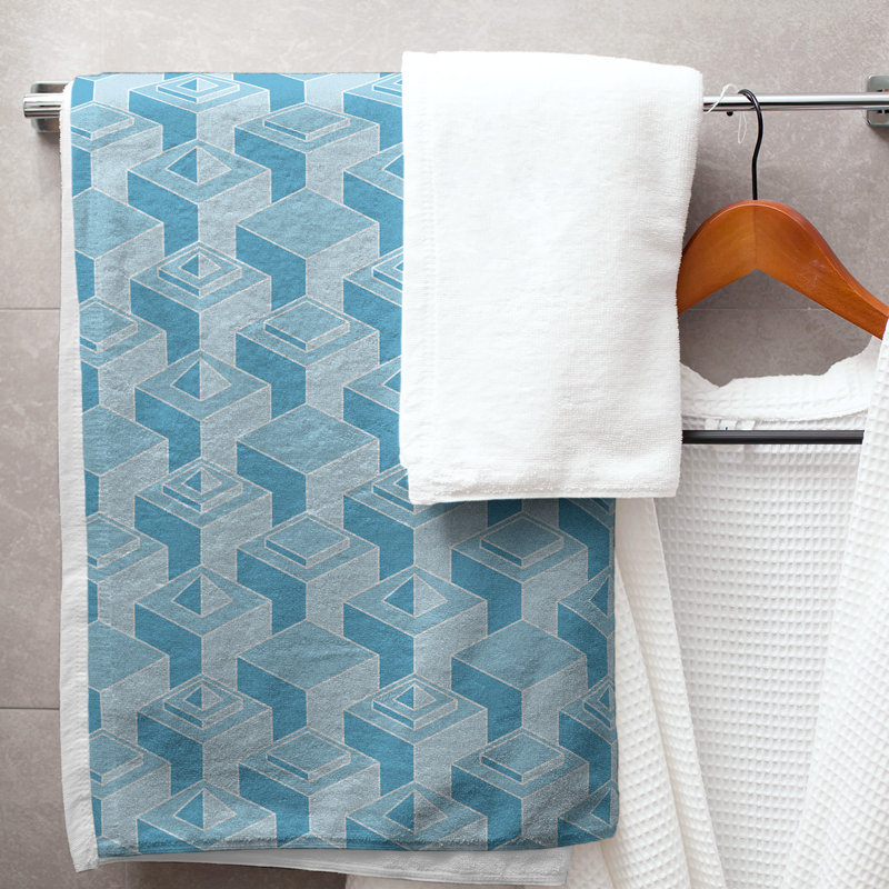 Serviette de bain à motif de gratte-ciels classiques, Bleu bébé/blanc