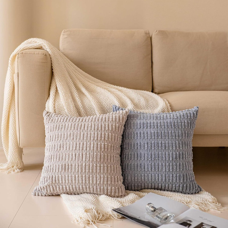 Ensemble de 4 housses de coussins décoratifs ..., Bleu / gris / ivoire