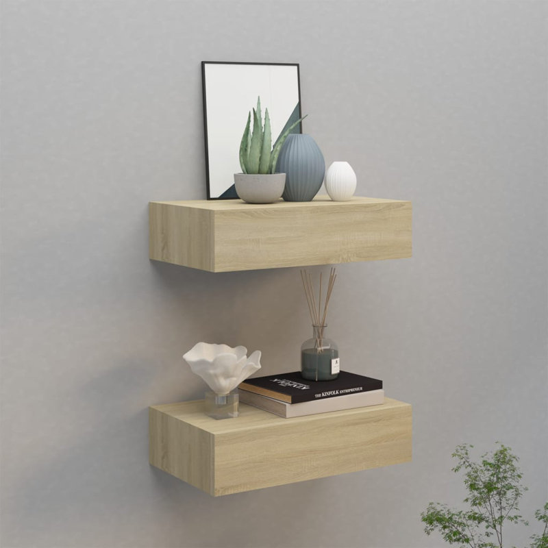 Azarie 2 Piece Floating Shelf, 10cm H x 40cm W x 23.5cm D, Oak