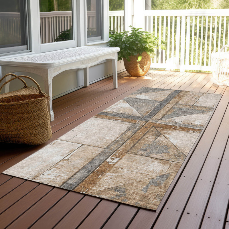 Machine Washable Indoor/Outdoor Xhevrie Copper Rug, Runner 2'3" x 7'6"