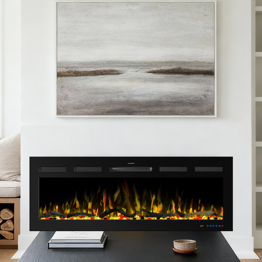 Electric Fireplace with APP Control & Google Home and Alexa Voice Control, Electric Fireplace Mounted in Recess, 13 LED Color Flame Effect, 750W/1500W