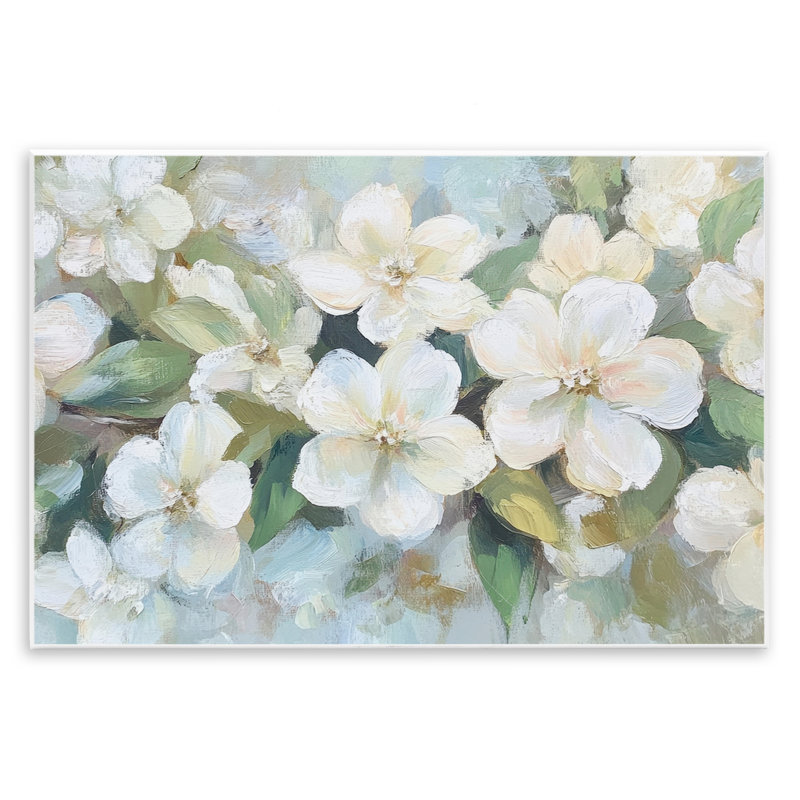 Plaque murale peinte fleurs blanches en feuilles, design par Petal Prints Design, 10 x 15