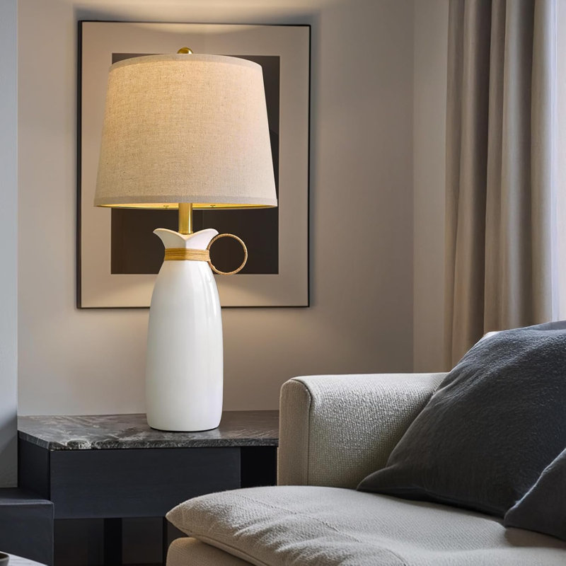 Lampe de table en céramique de 27 po pour chambre à coucher et salon, lampe de table de chevet style rustique bohème rustique moderne, décor de bureau de bureau à domicile, blanc