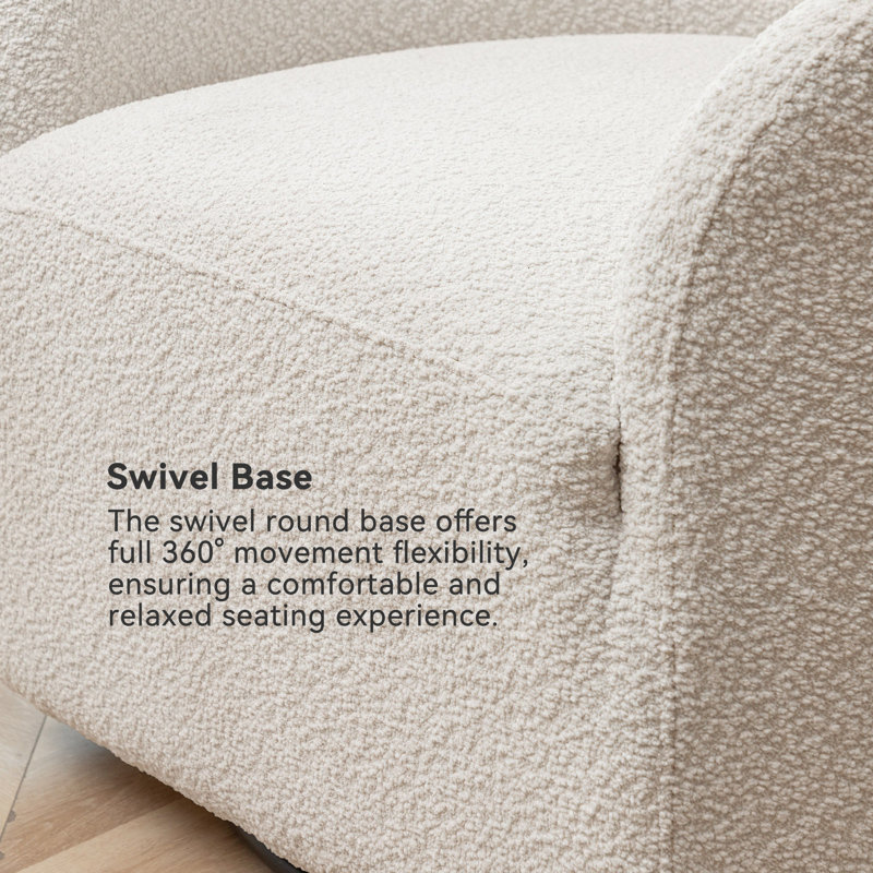 Fauteuil demi-tonneau pivotant de 32 po Charlisse, 100% polyester blanc