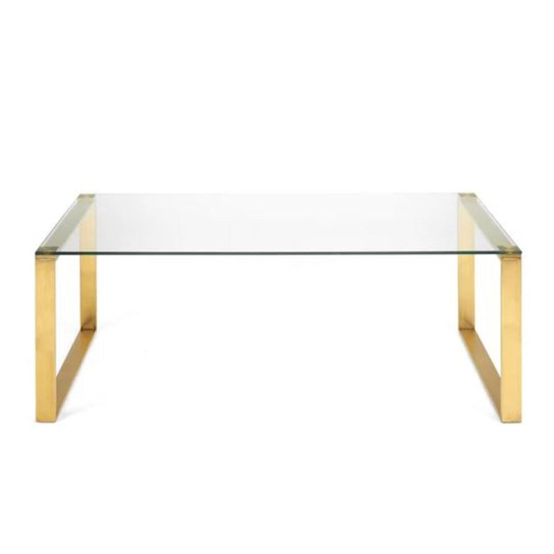 Mihran Glass Top Single Coffee Table, Gold, 16" H x 39" W x 18" D