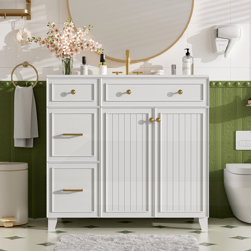 Meuble-lavabo 36 po avec lavabo en céramique, Blanc