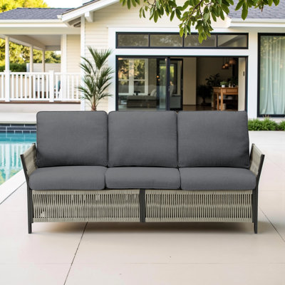 Outdoor 3 - Seat Couch 73.6" With Gray 4 Inch High Resilience Cushions Filled 28d Sponge Supported By Powder Coated Base All Weather Frame Modern Style Patio Pe Removable Cushion Covers Ventilated