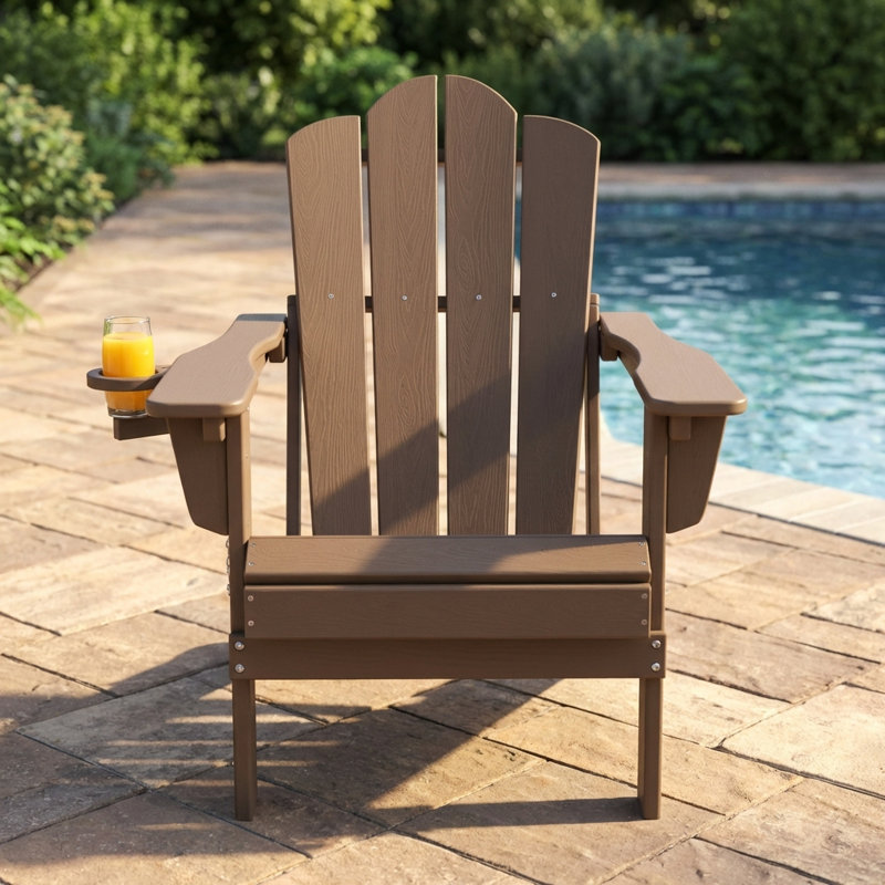 Kahn Folding Adirondack Chair with Cup Holder, Brown