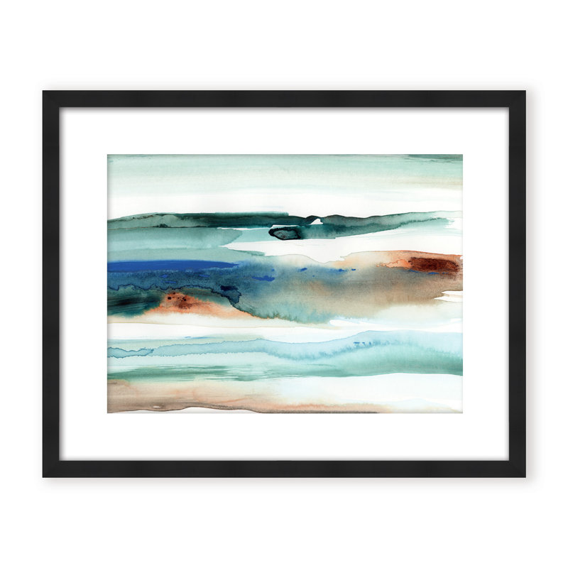 Coastal Retreat Beach Waves Abstract, 16" H x 24" W x 1.125" D, Beige, Framed Matted Print