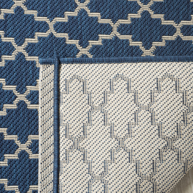 Tapis intérieur / extérieur bleu marine / beige Herefordshire, Tapis de couloir 2 pi 3 po x 14 pi