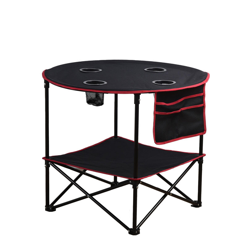 Folding Camping Table with 4 Mesh Cup Holders, Side Storage Bag, Collapsible Canvas & Carry Bag