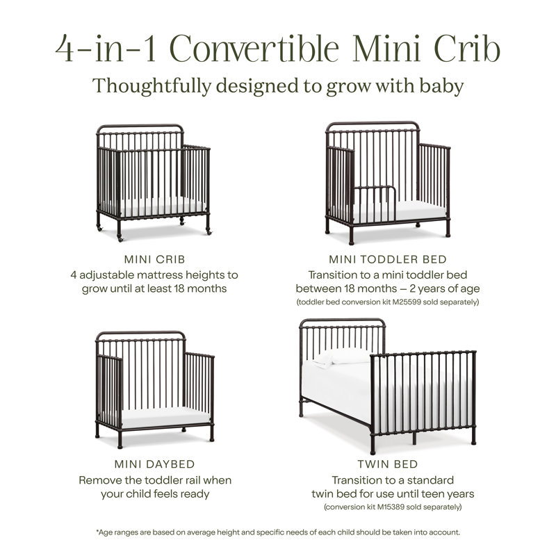 Winston 4-in-1 Convertible Mini Crib, Vintage iron