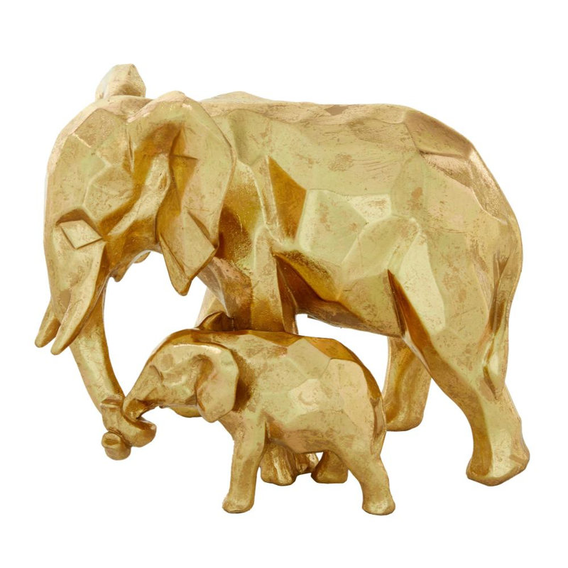 Gracie-Lee Polystone Elephant Gold Decorative Sculpture