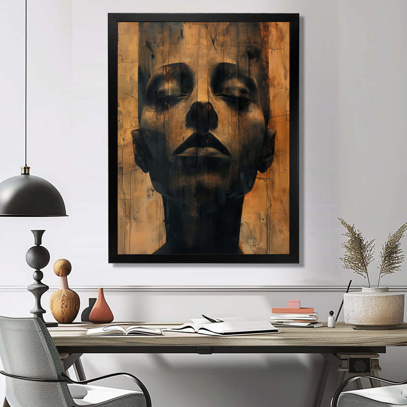 Brun, noir, sagesse antique, géants, salon, art mural, H 24 po x l 32 po, Cadre pour photo simple noir, bois massif