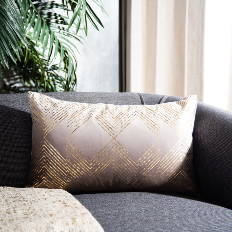  Geometric Lumbar Pillow, Brown/Gold