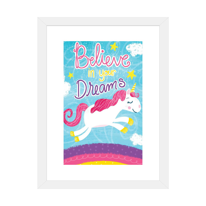 «Unicorn Dreams» par Emily Cromwell - reproduction d'art textuel, Papier encadré blanc, Blanc, H 32 po x l 24 po x P 1 po
