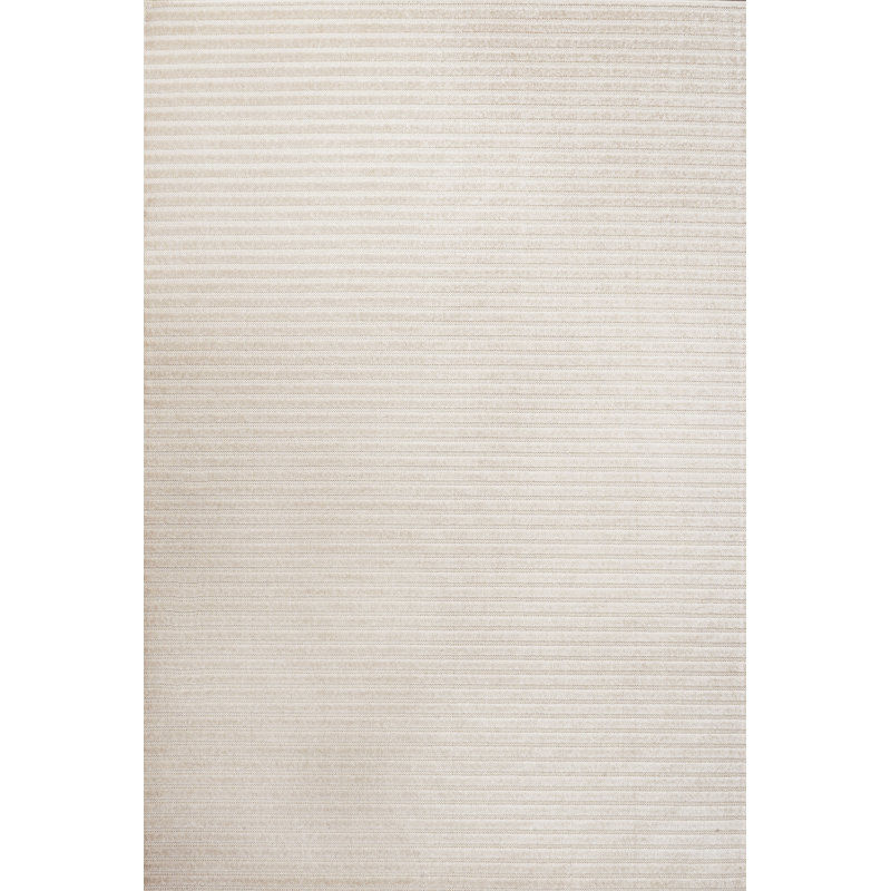 Tapis intérieur / extérieur rayé ivoire / crème Atricia, Rectangle 9 pi x 12 pi