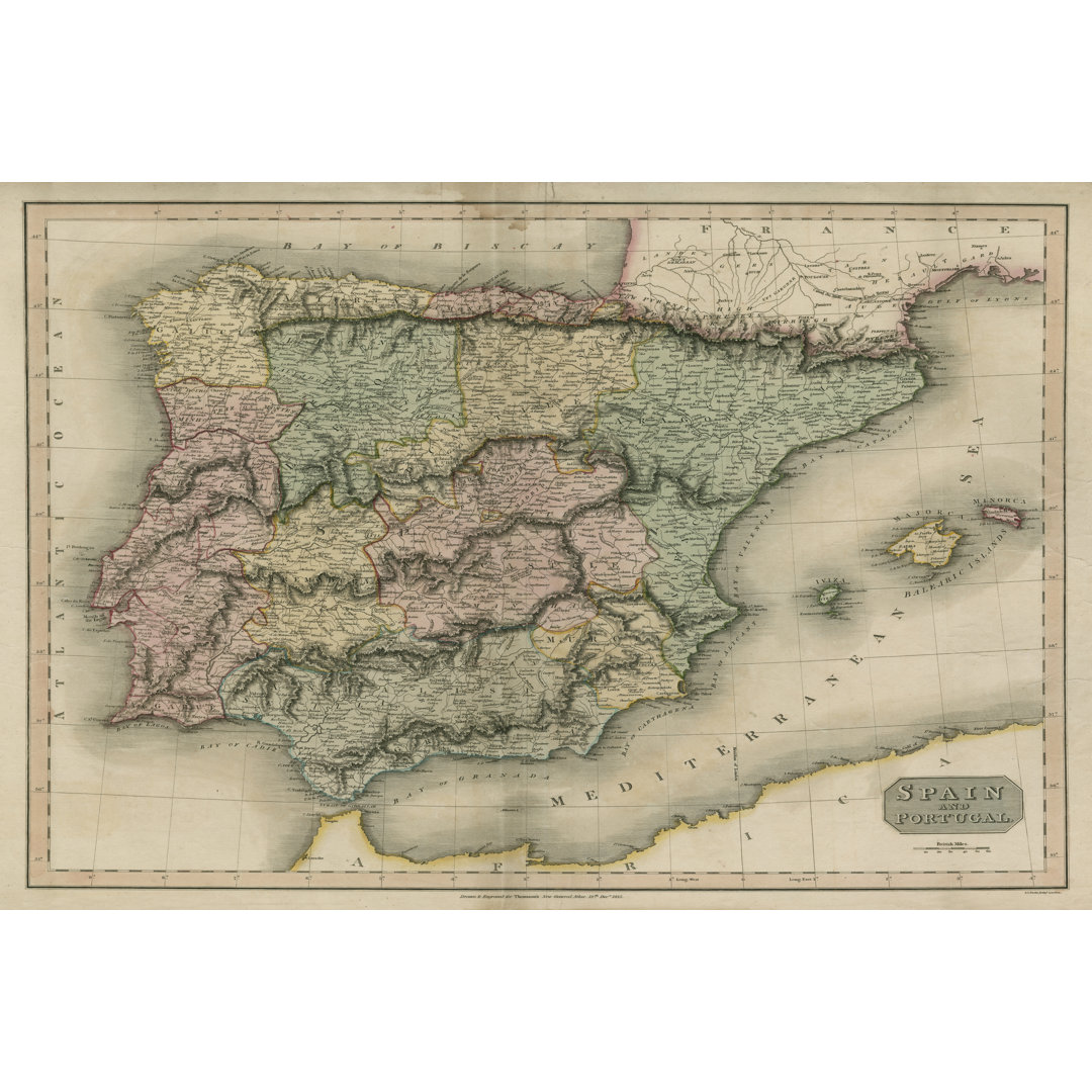 Leinwandbild Vintage Map of Spain & Portugal von S.I. Neele