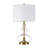 Glass Table Lamp With Brass Base And White Drum Shade