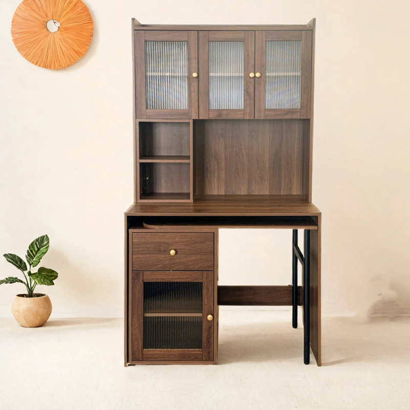Computer Desk With 90-degree Rotating Tabletop, Brown