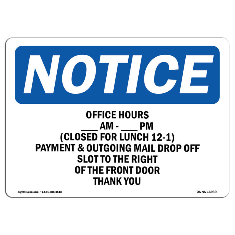 Panneau «Office Hours Am Pm», H 24 po x l 18 po x P 0,1 po