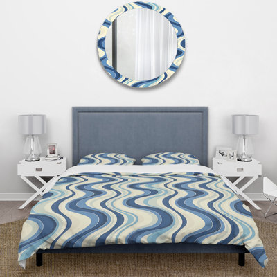 Ensemble de housse de couette bleu beige Midcentury Waves - Midcentury