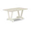 L'ensemble de salle à manger 7 pièces Mid-Century comprend une table de salle à manger en lin blanc cassé (blanc cassé) et 6 chaises de cuisine en tissu de lin shitake à haut dossier - Lin brossé blanc.-840262181-913745163-913745165