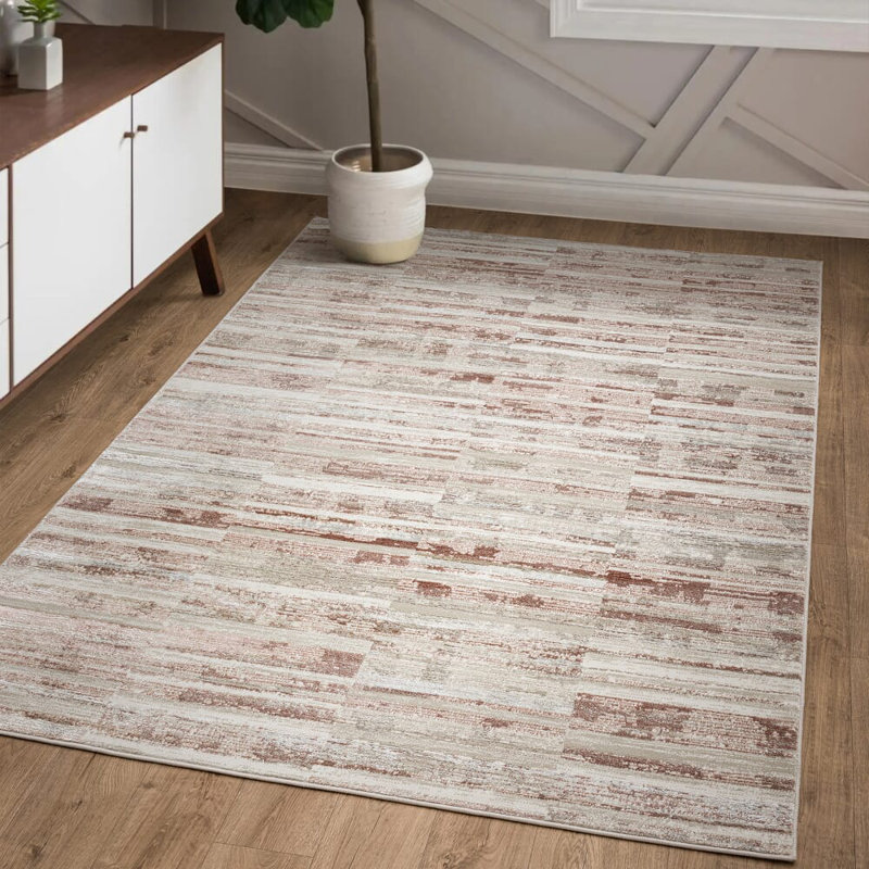 Birl Stripe Pink Area Rug, Rectangle 160 x 220 cm