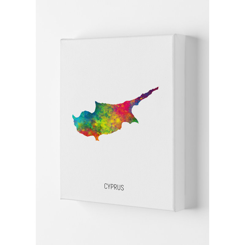 Cyprus Cyprus Watercolour Map by Michael Tompsett - Print, 29.7cm H x 21cm W x 4cm D, Wrapped Canvas