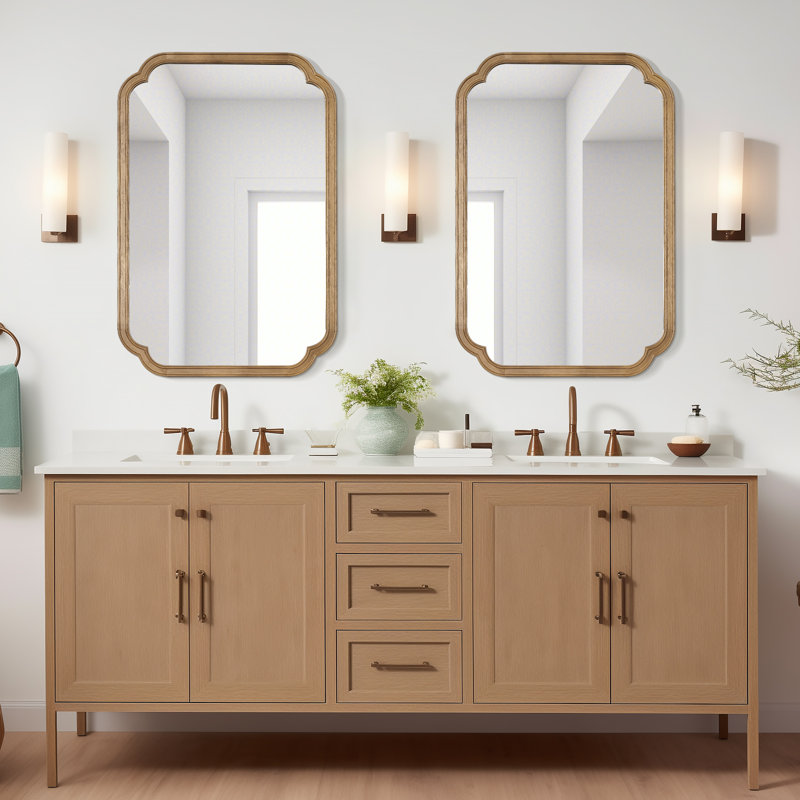 Miroir mural Ali, 36 po x 24 po, 1, Bois d'hévéa miel foncé