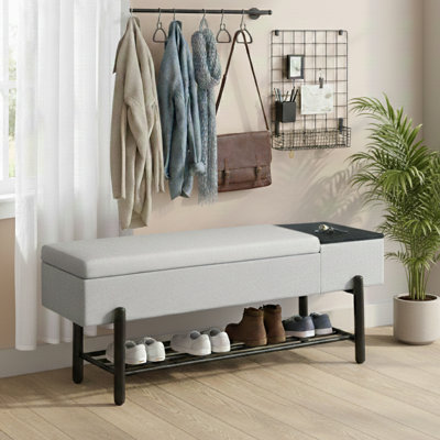Modern Minimalist Padded Storage Bench with Hidden Compartments for Entryway