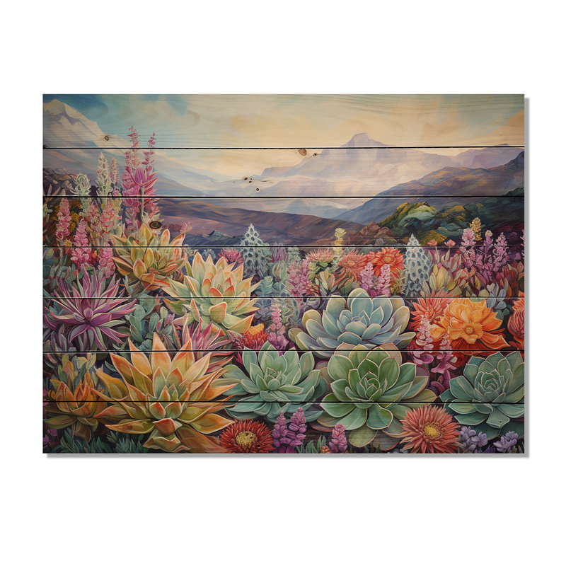 «Green Succulent Desert Charm I», art mural en bois sur bois de pin naturel, H 10 po x l 20 po