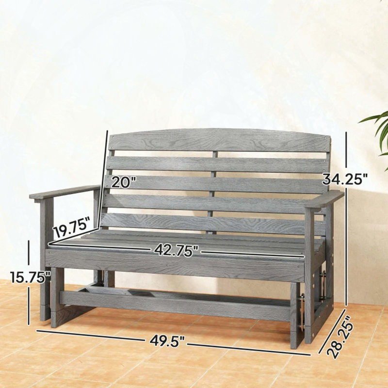 HDPE Loveseat Patio Glider Bench (Distressed Gray), Gray