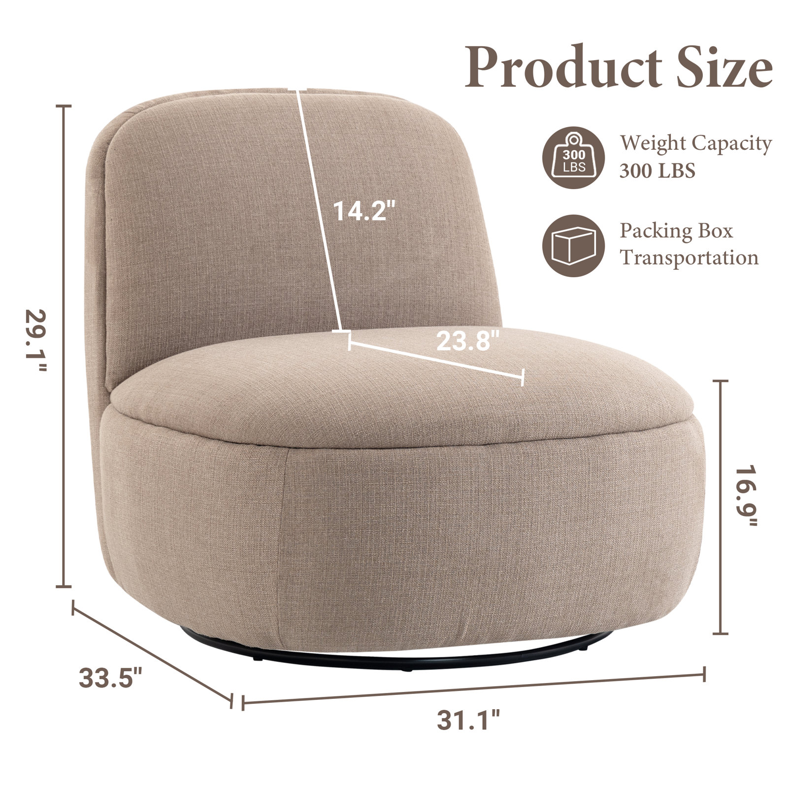 Upholstered Swivel Accent Chair, Light Brown Polyester