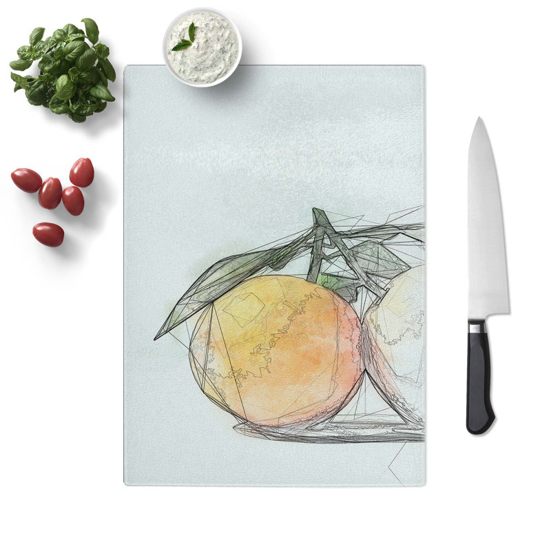 Tempered Glass The Orange Tree in Abstract Chopping Board, 28.5 cm W x 39 cm L