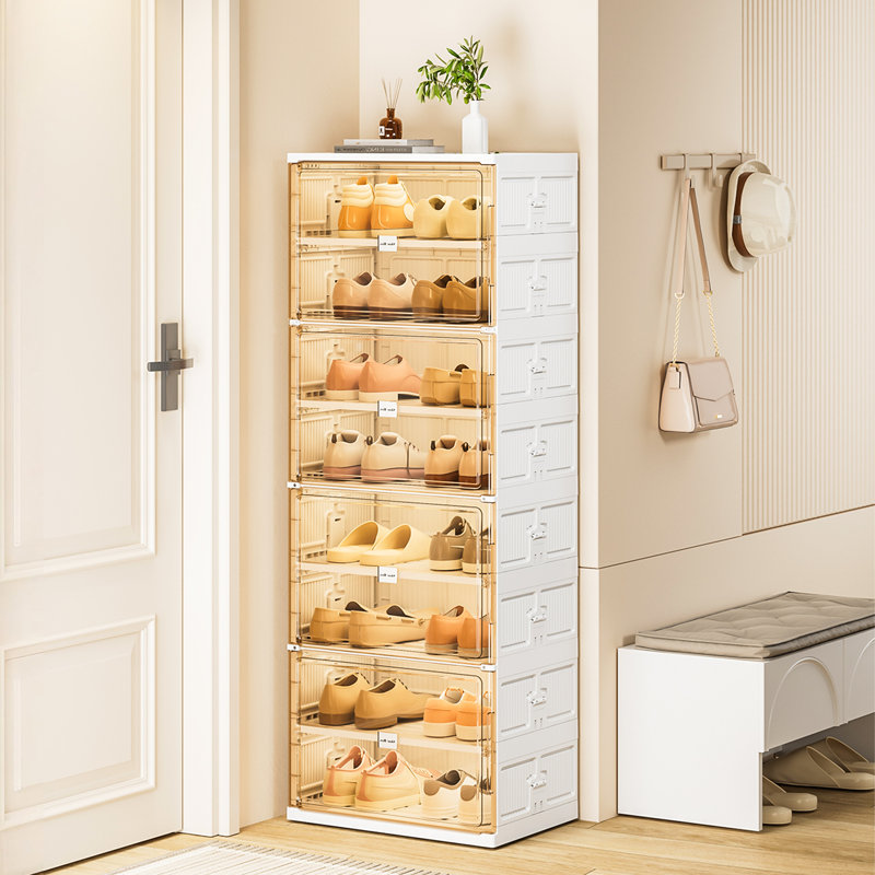  Armoire de rangement à chaussures pliable à 10 niveaux avec portes magnétiques pour vestibule blanc