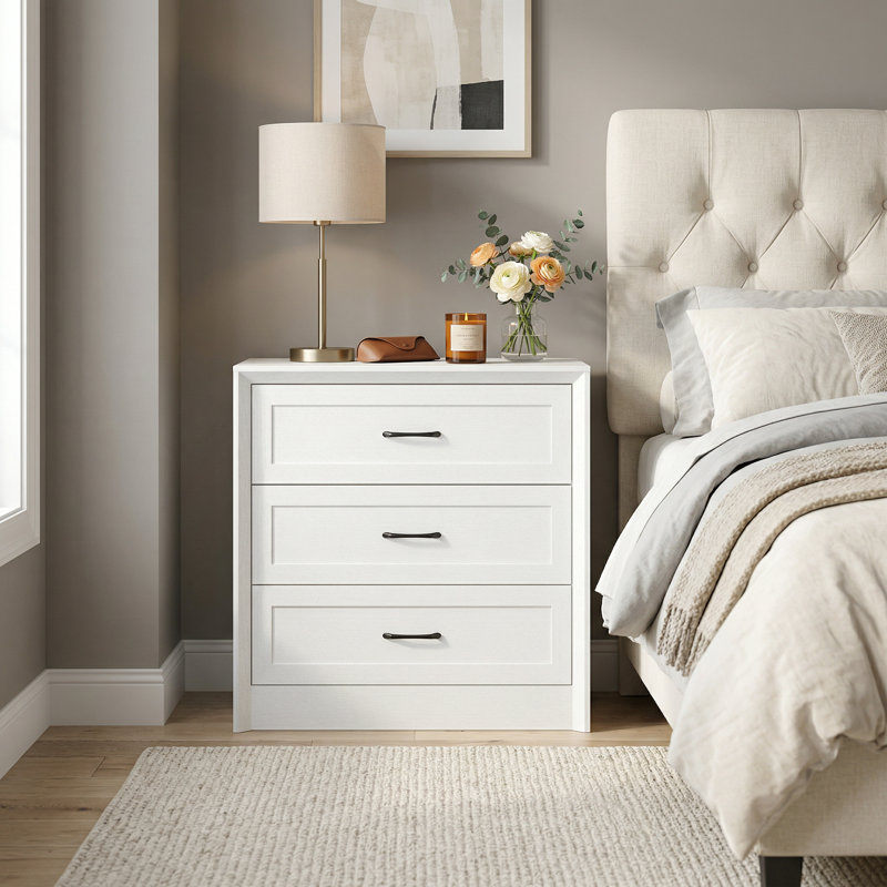 3-Drawer Nightstand, 31.5" H Bedside Table With Metal Handles