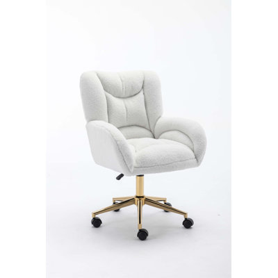 Teddy Fabric 360 Swivel Home Office Chair with Gold Metal Base and Universal Wheels for Comfort and Style by Everly Quinn