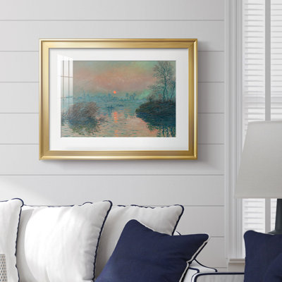 Coucher de soleil sur la Seine à Lavacourt, effet hivernal - Claude Monet - Reproduction d'art encadrée, sous verre et passe-partout, grand format pour salon