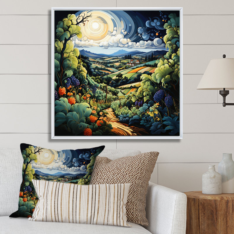 Countryside Summer Vines In I - Landscapes Canvas Art Print, H 30 po x l 30 po x P 1 po, Cadre flottant blanc