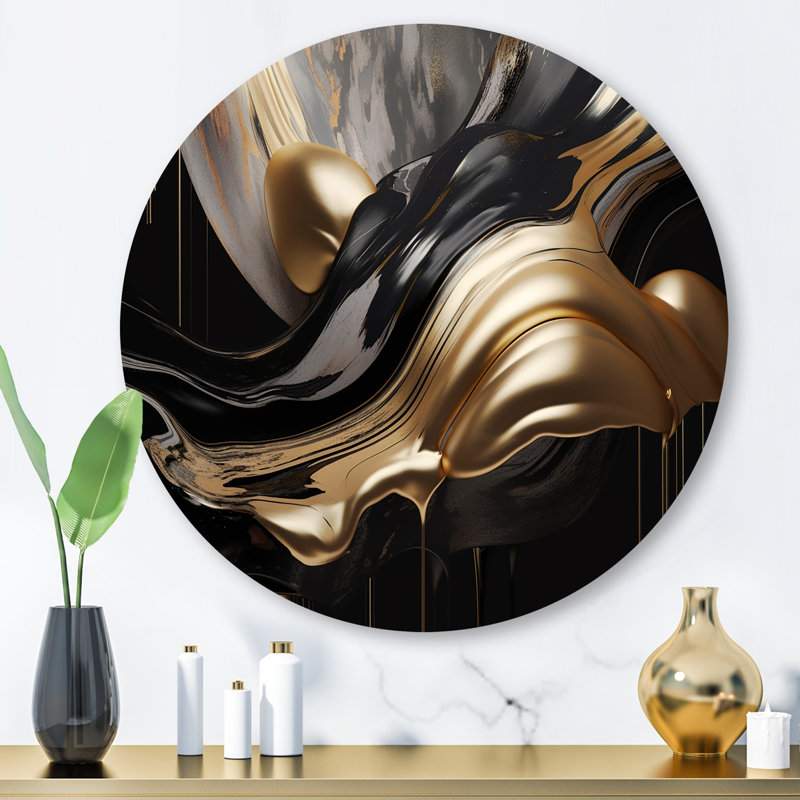 Captivating Marble II - Décoration murale abstraite sur métal, L 36 po x H 36 po, Doré