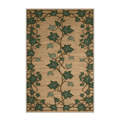 Machine Washable Botanical Beige Area Rug