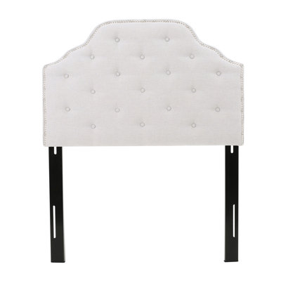 Contemporary Twin Sized Headboard With Upholstered Fabric And Diamond Stitch Pattern In Grey Button Tufting Nailhead Trim
