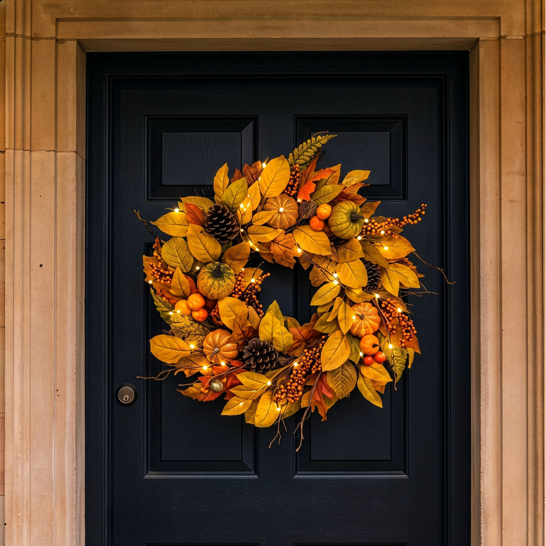 RUSTIC HARVEST - 26" Wreath with 75 Warm White LED Microbulbs